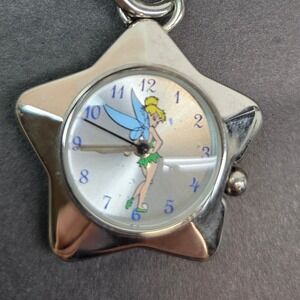 Disney Time Works Tinker Bell Keychain Watch Silver‎ Star Shape Clip On, Works